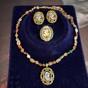 Cameo style Necklace, Earrings, and Matching Ring